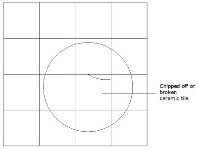Chipped Ceramic tile that is to be removed is circled Chipped Ceramic tile that is to be removed is circled